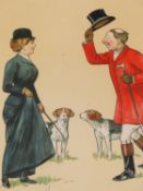 AFTER VICTOR VENNER, A PAIR OF COLOUR PRINTS, THE JOCKEY'S TRAINER & THE HUNTSMAN'S MEET 19 X 25 cm
