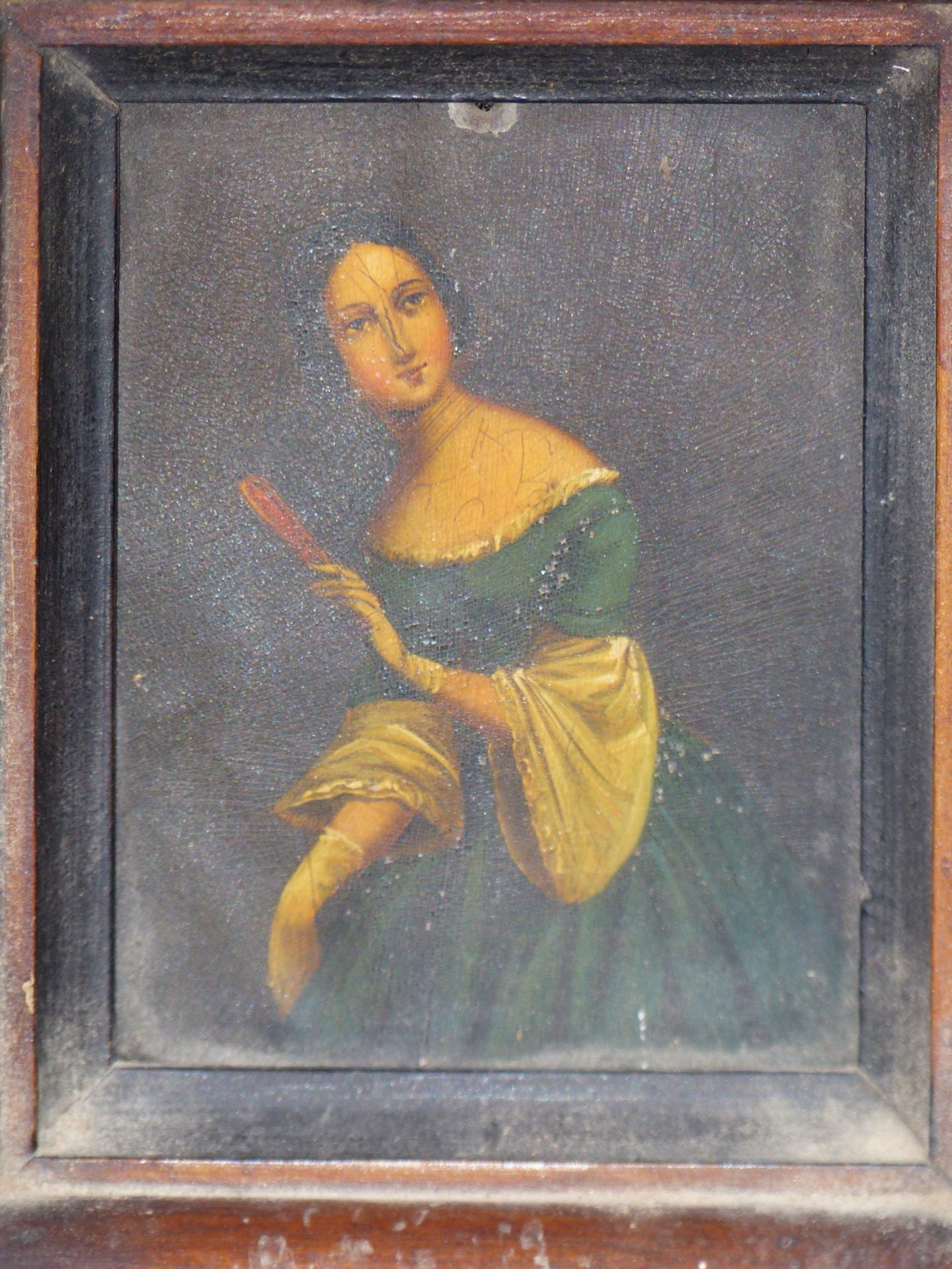 19TH CENTURY CONTINENTAL SCHOOL, STUDY OF A YOUNG LADY, OIL ON METAL PANEL. 7.5 X 10 cm.