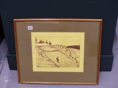 PAUL SERUSIER (1864-1927) PAYSAGE / LANDSCAPE - COLOUR LITHOGRAPH ON YELLOW GROUND. PENCIL SIGNED