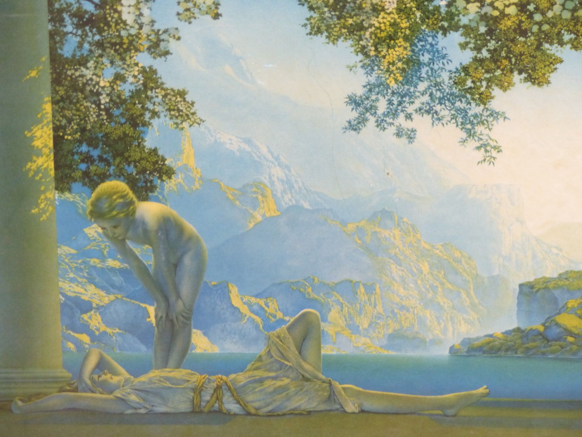 AFTER MAXFIELD PARRISH (1870-1966) "DAYBREAK" COLOUR PRINT 74 X 44 cm.