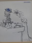 RONALD SEARLE (BRITISH 1920-2011) ARR. THE BRITISH EMBASSY KITCHEN SINK. PEN AND INK. SIGNED AND