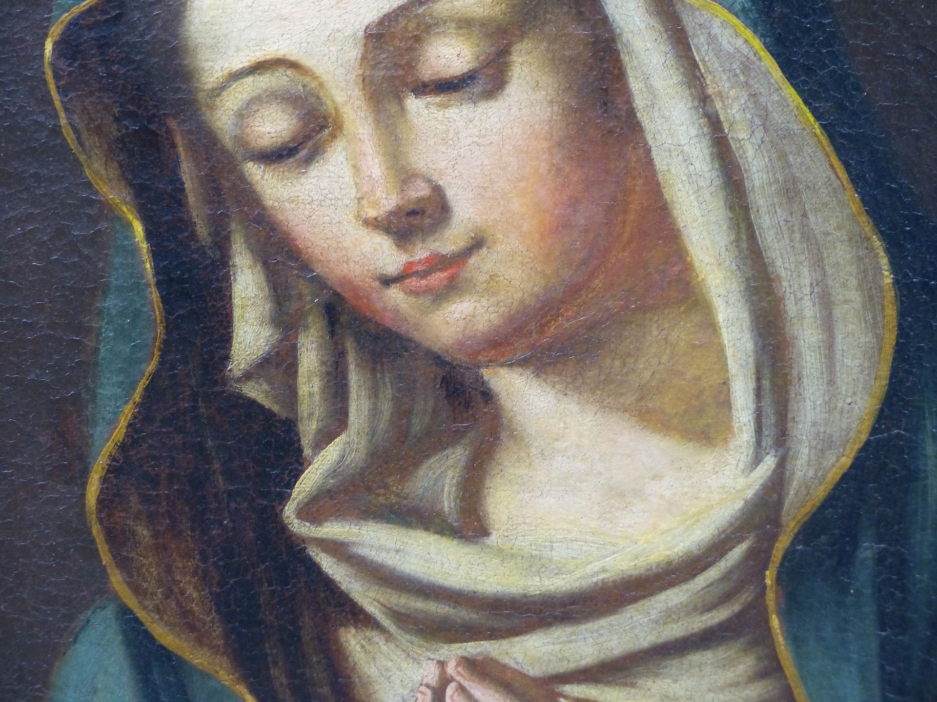 18th C. CONTINENTAL OLD MASTER SCHOOL, AN OVAL PORTRAIT OF THE MADONNA IN PRAYER ON A RECTANGULAR - Image 4 of 24