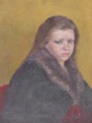 20TH CENTURY SCHOOL, PORTRAIT OF A YOUNG LADY WITH FUR COLLARED COAT, OIL ON CANVAS, 39 X 49 cm.