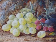 VINCENT CLARE (1855-1930) STUDY OF GRAPES AND RASPBERRIES, OIL ON CANVAS 19 X 13 cm.
