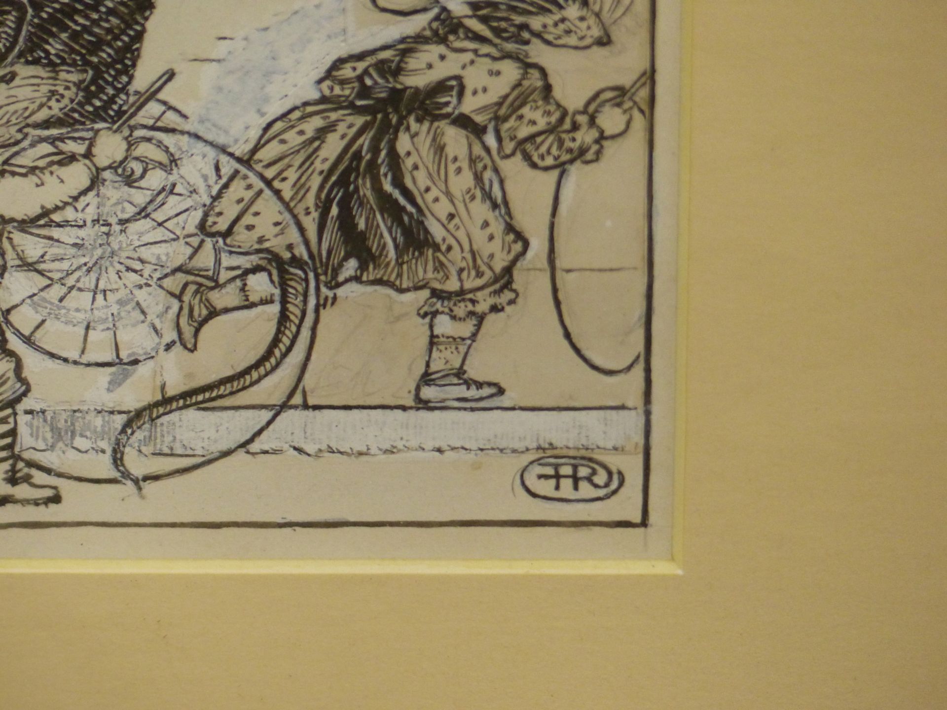 F.R. 20TH CENTURY CARTOONIST .TWO ILLUSTRATION WITH ANTHROPOMORPHIC MICE. PEN INK AND WATERCOLOUR. - Image 4 of 5