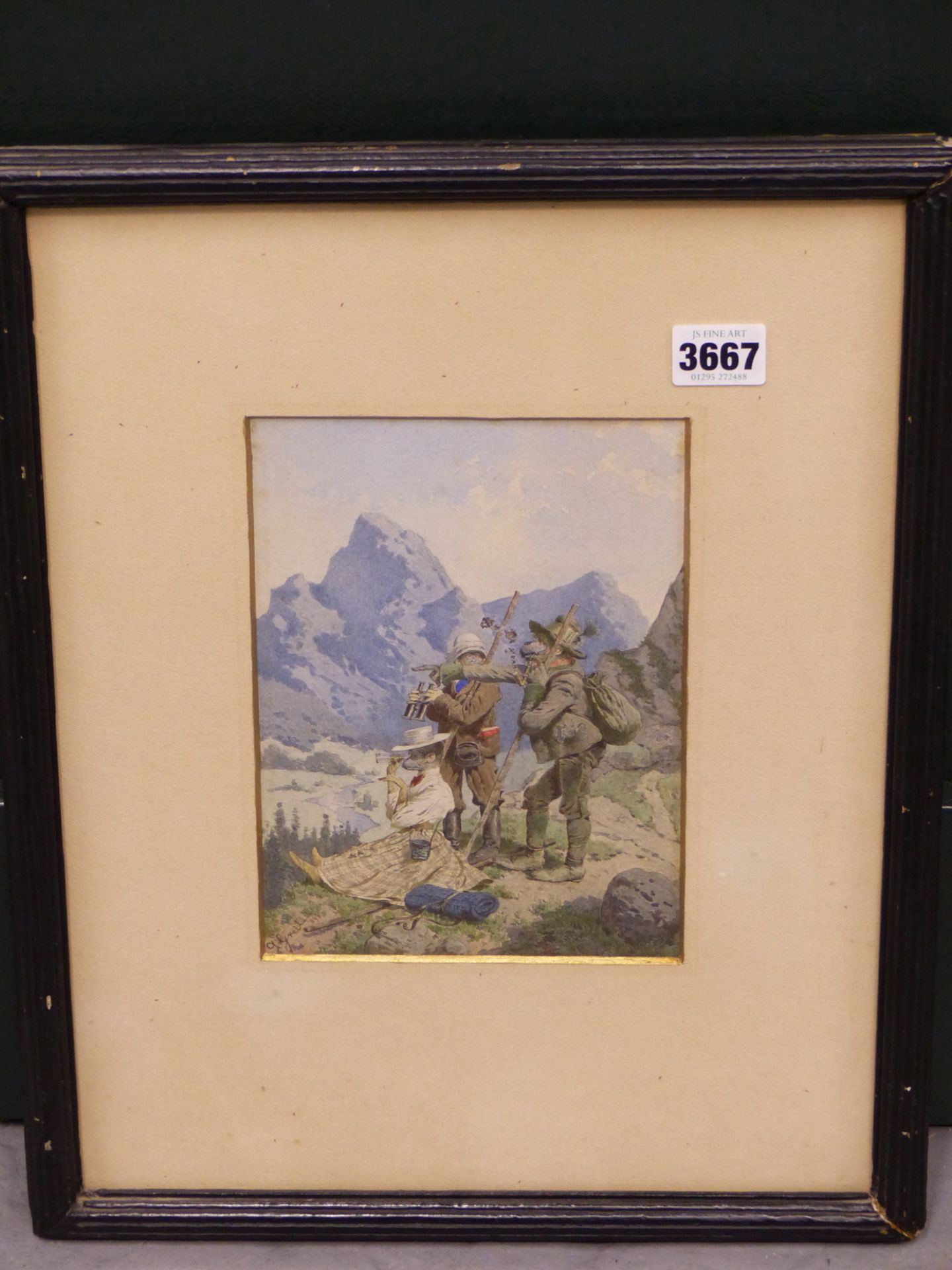 ALOIS GREIL (1842-1902), THREE ANTHROPOMORPHIC CLIMBERS IN THE AUSTRIAN ALPS. WATERCOLOUR, SIGNED - Image 3 of 8