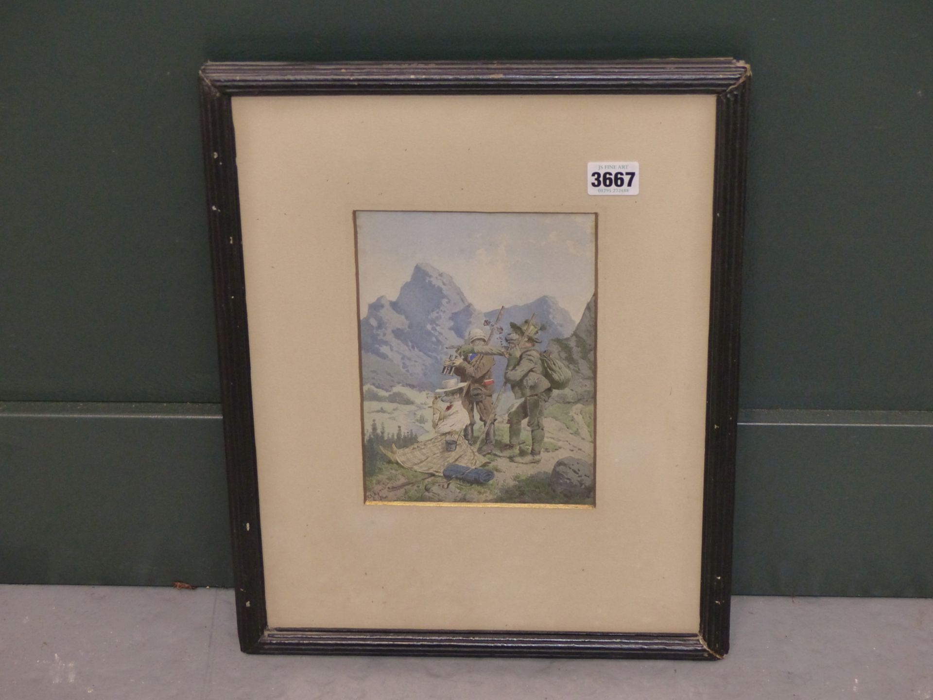 ALOIS GREIL (1842-1902), THREE ANTHROPOMORPHIC CLIMBERS IN THE AUSTRIAN ALPS. WATERCOLOUR, SIGNED - Image 7 of 8