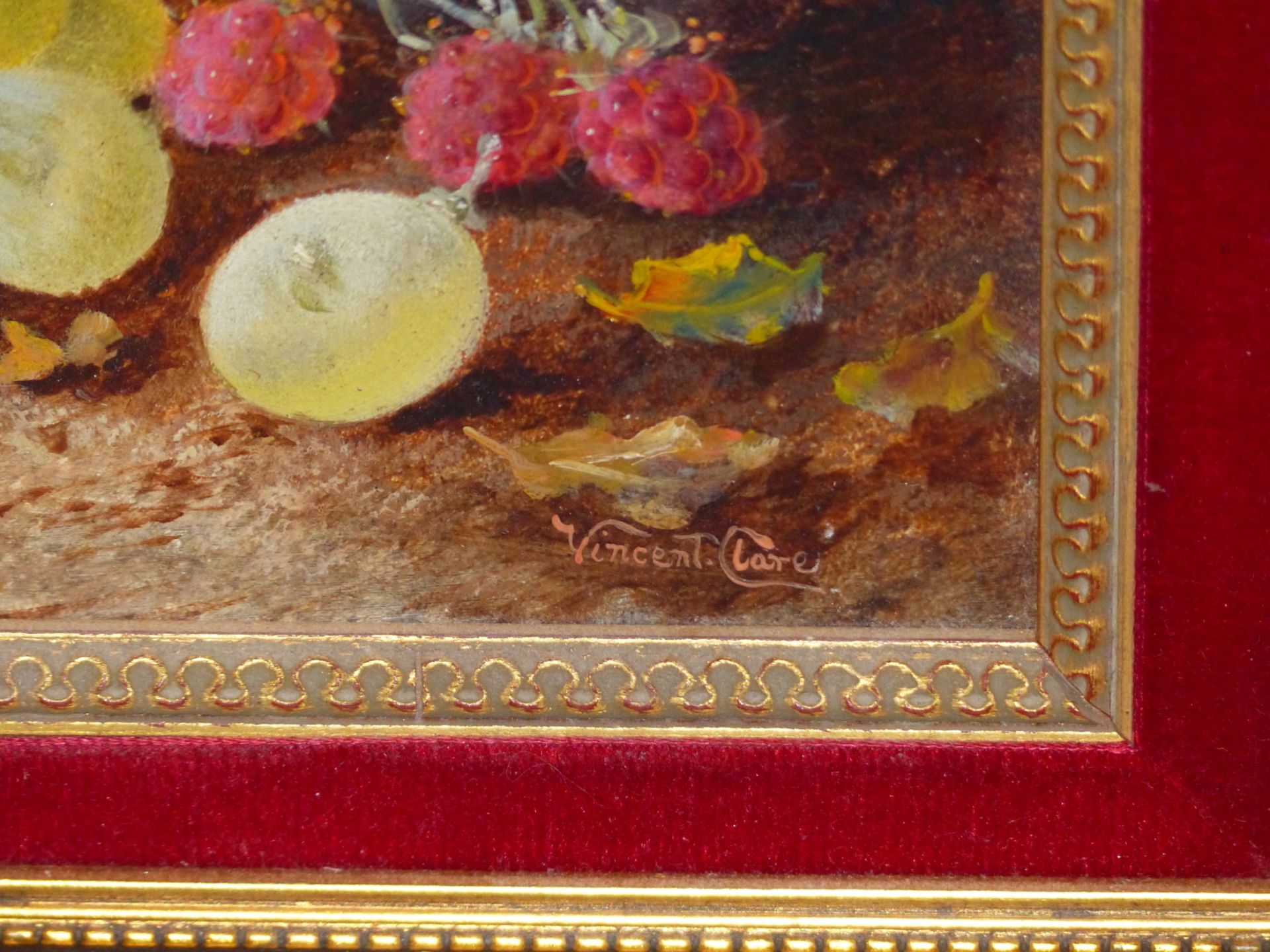 VINCENT CLARE (1855-1930) STUDY OF GRAPES AND RASPBERRIES, OIL ON CANVAS 19 X 13 cm. - Image 5 of 6