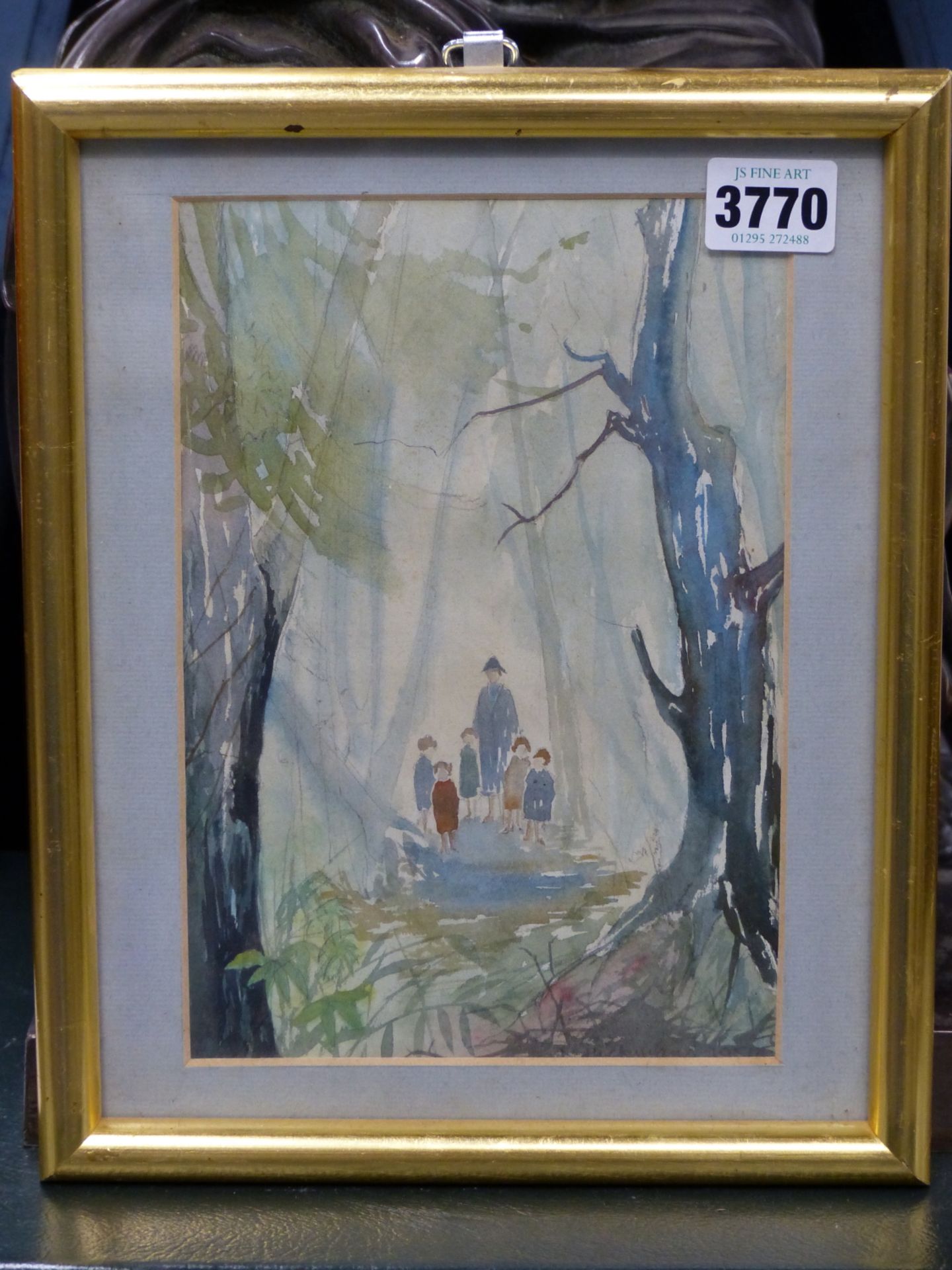 NEVILLE HICKMAN ( 20TH CENTURY) MISS CONOLLY TAKING CHILDREN FOR A WALK. WATERCOLOUR. SIGNED AND - Image 3 of 5
