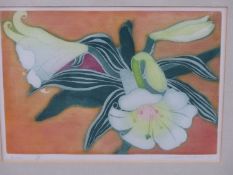 WINIFRED PICKARD ( 1908-1996) ARR. LILLIES. COLOUR ETCHING. SIGNED TITLED AND NUMBERED IN PENCIL 55