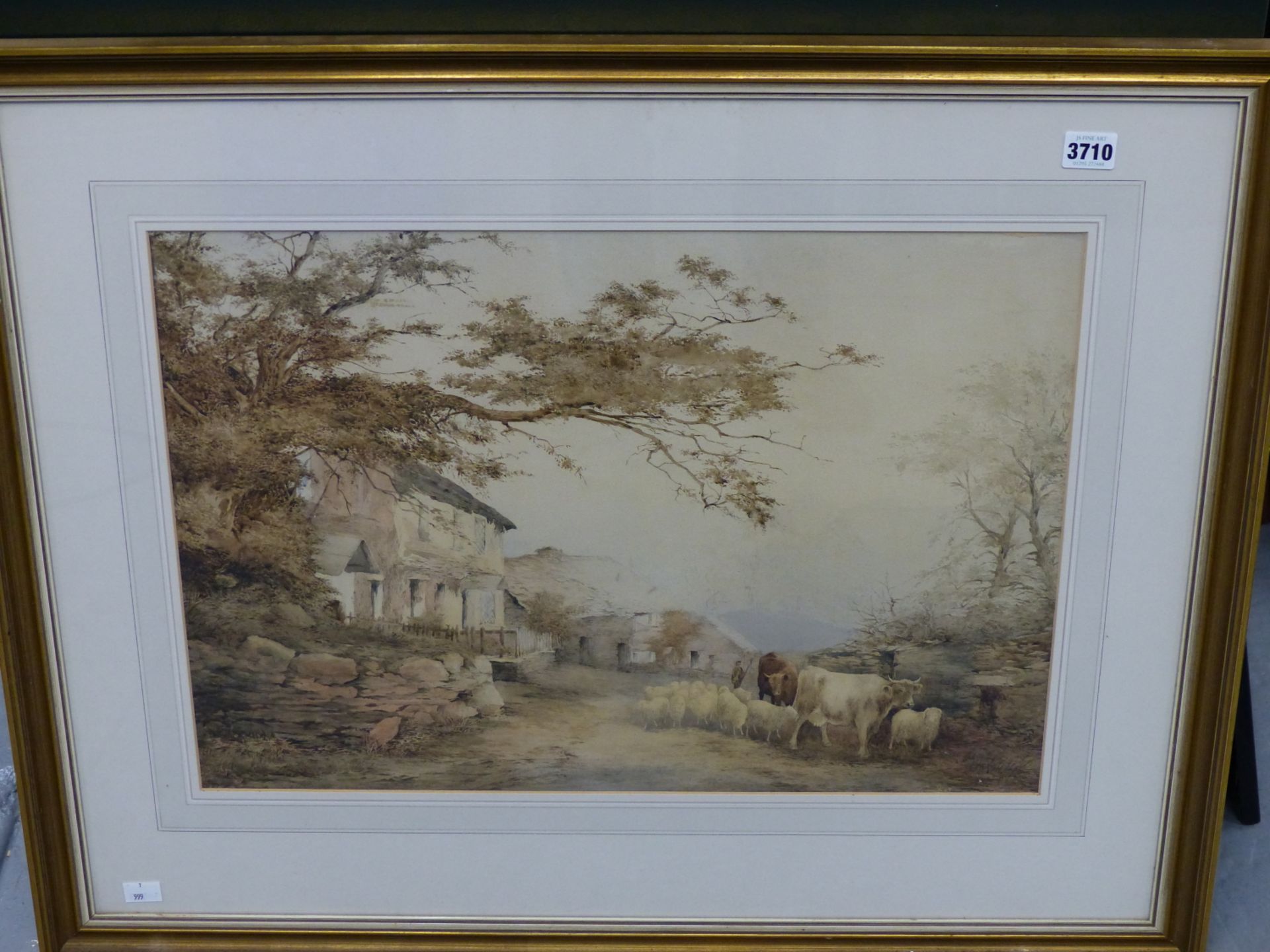 T. KET. ( 19TH CENTURY) FARMYARD WITH CATTLE AND SHEEP. WATERCOLOUR. SIGNED INDISTINCTLY L/R. 56.5 X - Image 6 of 8