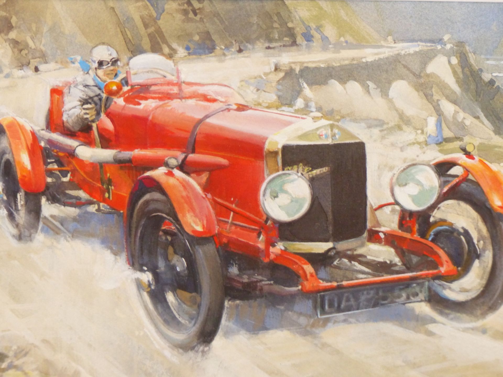 PETER J ASHMORE (B 1923), ARR. A 1930S ALFA ROMEO RACING ON A MOUNTAIN PASS, WATERCOLOUR, SIGNED.