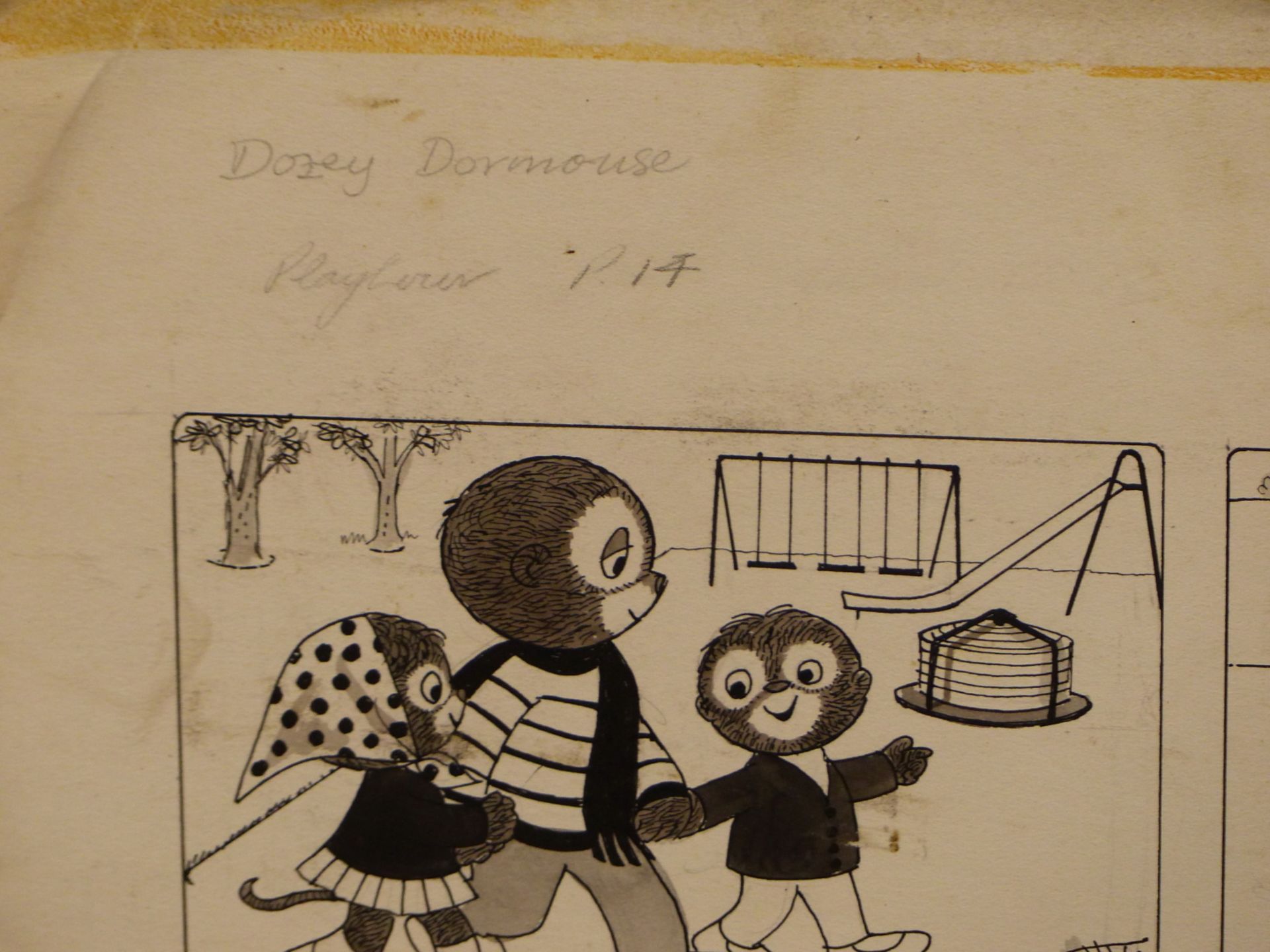 20TH CENTURY CARTOONIST. SIX CARTOON SCENES FOR DOZY DORMOUSE FOR PLAY HOUR ANNUAL (PAGE 14) PEN AND - Image 7 of 7