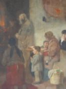 19TH CENTURY GERMAN SCHOOL, A MOURNING CONGREGATION. OIL ON CANVAS, SIGNED INDISTINCTLY AND