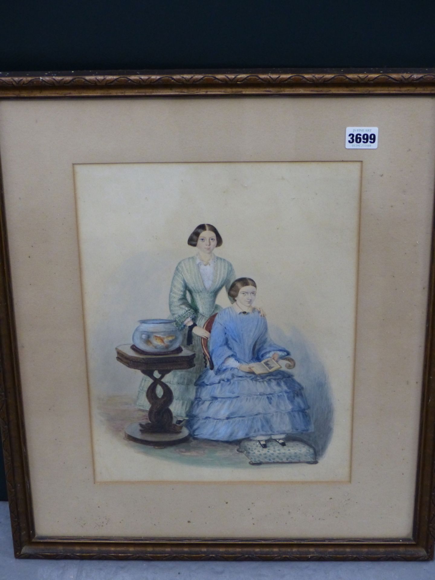 EARLY 19TH CENTURY ENGLISH SCHOOL, PORTRAIT IF TWO LADIES WITH GOLDFISH. WATERCOLOUR. UNSIGNED. - Image 2 of 7