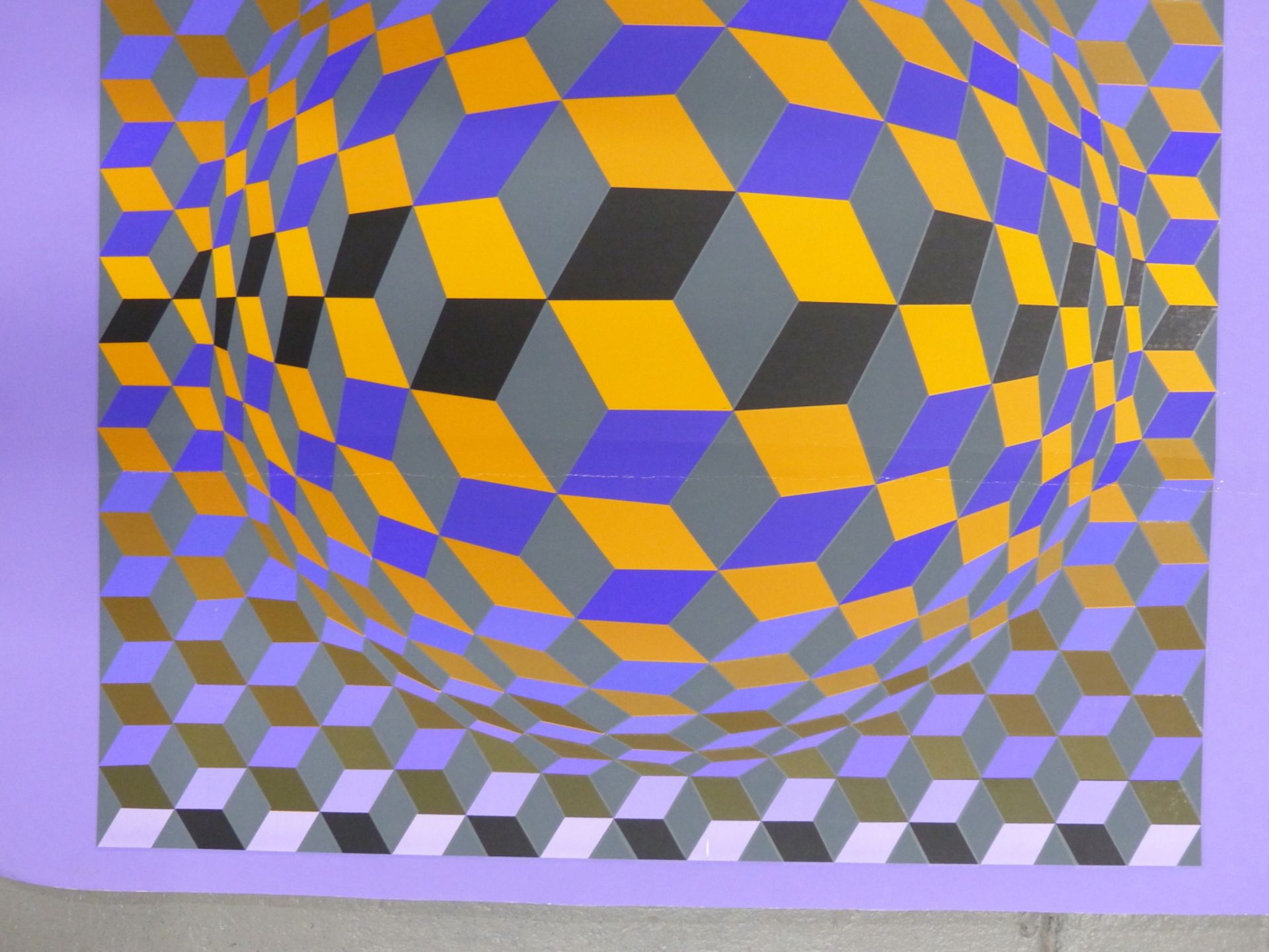 AFTER VICTOR VASARELY. UNTITLED COLOUR PRINT. 64 X 93cm TOGETHER WITH A 1977 EXHIBITION POSTER FOR - Image 5 of 6