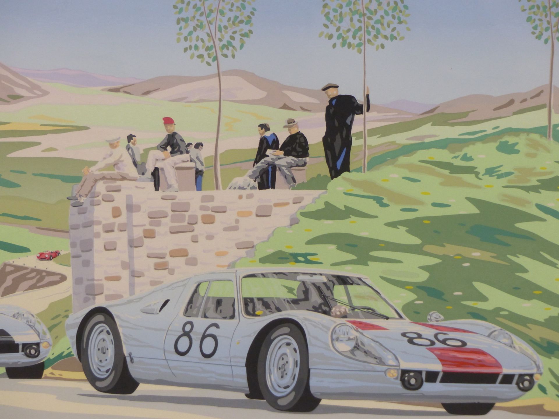 AFTER RANDY OWENS (20th CENTURY) (ARR). PORCHE 904S AT TARGA FLORIO" SILK SCREEN PRINT, PENCIL