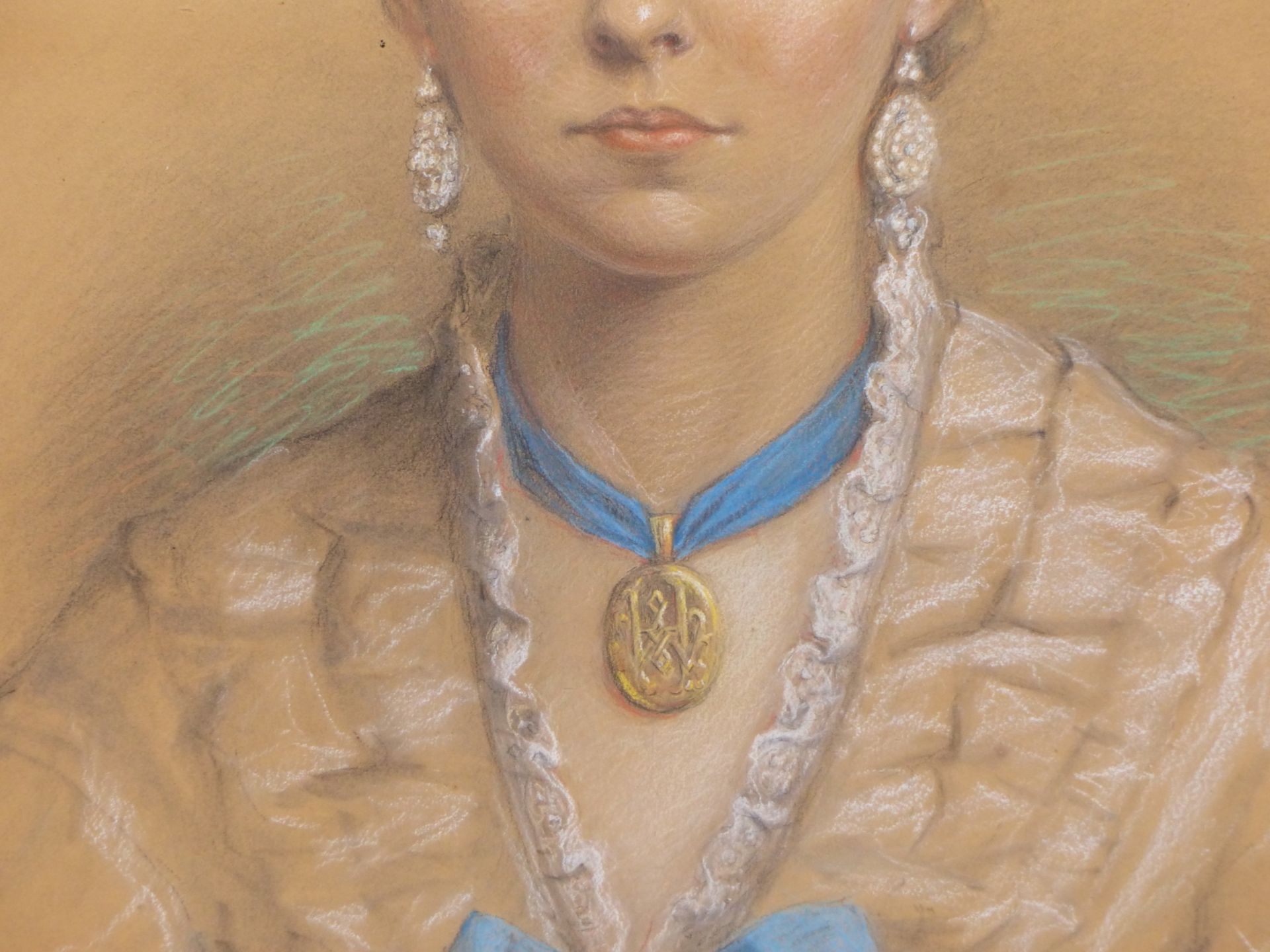19TH CENTURY ENGLISH SCHOOL, PORTRAIT OF A LADY WITH FINE JEWELLERY, PASTEL ON PAPER. BEARS - Image 4 of 11