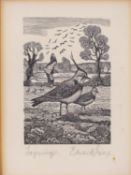 EDWARD STAMP ( 20TH C) ARR. LAPWINGS, WOODCUT PRINT. PENCIL SIGNED AND TITLED. 5.2 X 7.8 cm