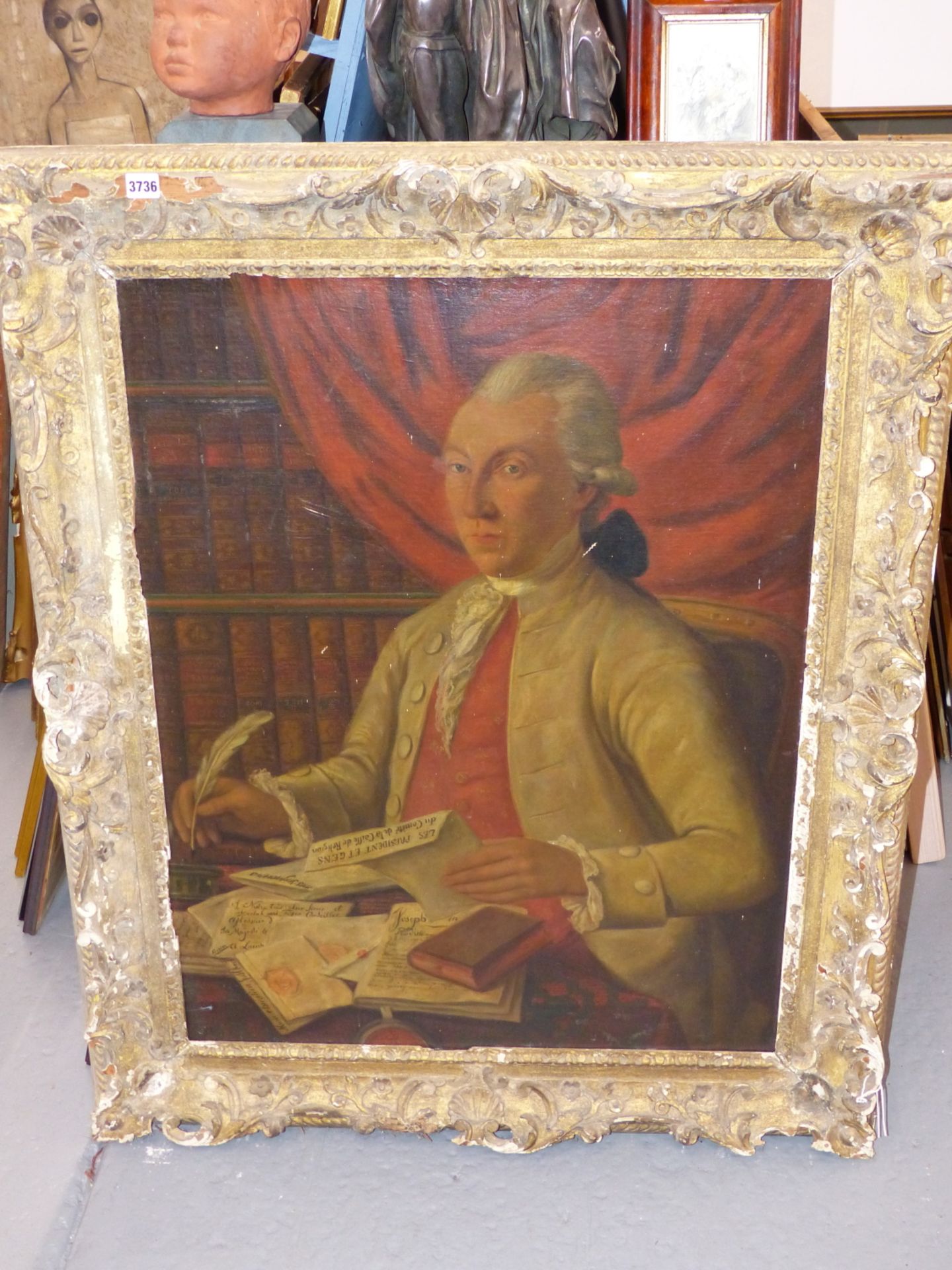 FRENCH OLD MASTER SCHOOL. STUDY OF A GENTLEMAN IN HIS LIBRARY, OIL ON CANVAS, 93 x 72 cms. - Image 6 of 7