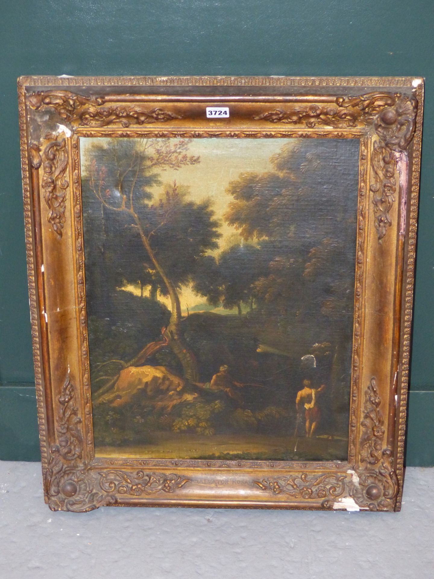 17TH /18TH CENTURY OLD MASTER SCHOOL. TWO FIGURES BY A WOODLAND STREAM. OIL ON CANVAS. THE GILT - Image 2 of 10