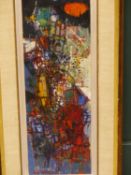 LOUIS JAMES ( AUSTRALIAN 1920-1996) ARR. VERTICAL METROPOLIS. OIL ON BOARD. SIGNED L/L AND DATED '61