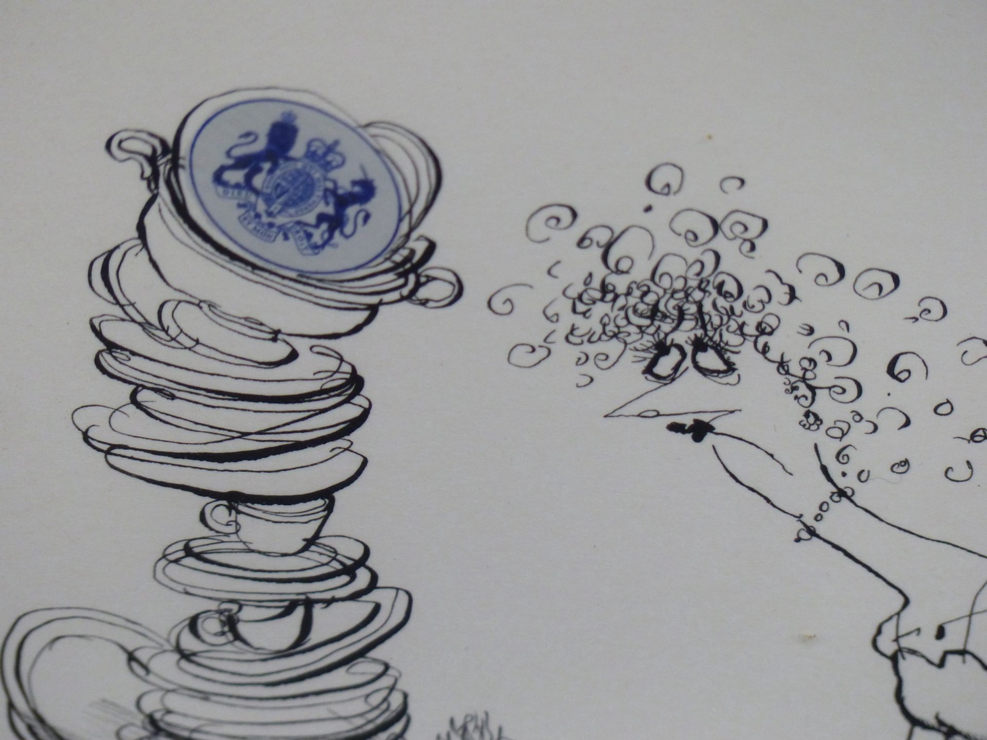 RONALD SEARLE (BRITISH 1920-2011) ARR. THE BRITISH EMBASSY KITCHEN SINK. PEN AND INK. SIGNED AND - Image 4 of 7