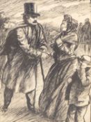 ARTHUR HOGG (19TH/ 20TH CENTURY) PAYING RESPECTS. PASTEL ON PAPER. SIGNED U/R. 21 X 37 cm.