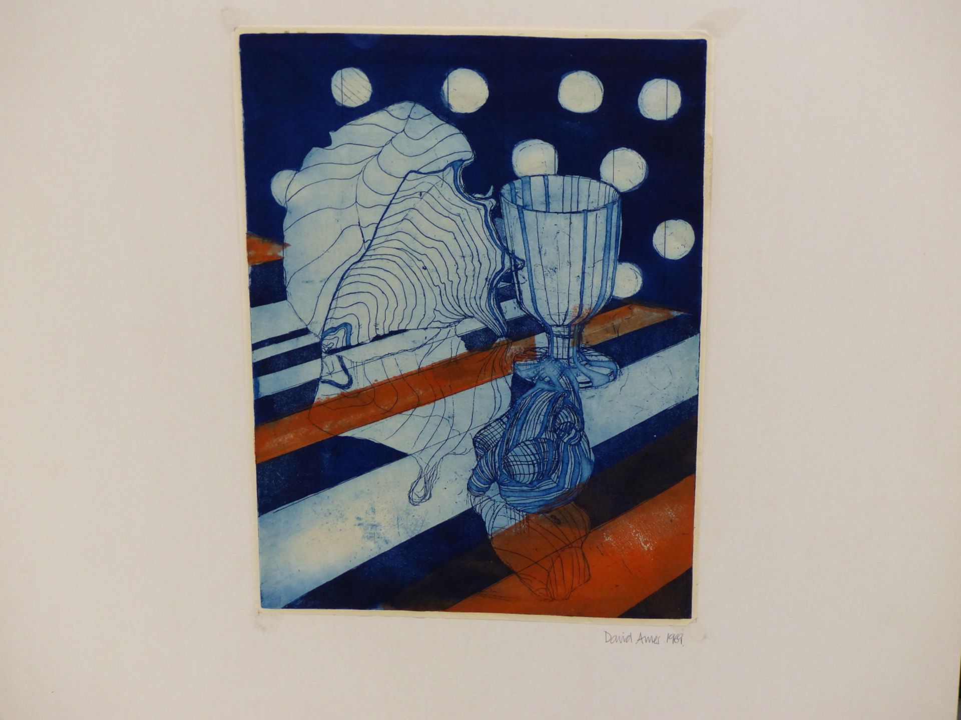 DAVID AMES (20TH CENTURY) ARR. ABSTRACT STILL LIFE, COLOUR WOODBLOCK PRINT, SIGNED AND DATED 1969. - Image 3 of 4