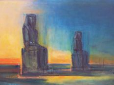 TONY BARTL ( CZECH 1912-1998) ARR. MONOLITHS AT SUNSET, OIL ON CANVAS. SIGNED L/L AND DATED 1984. 96