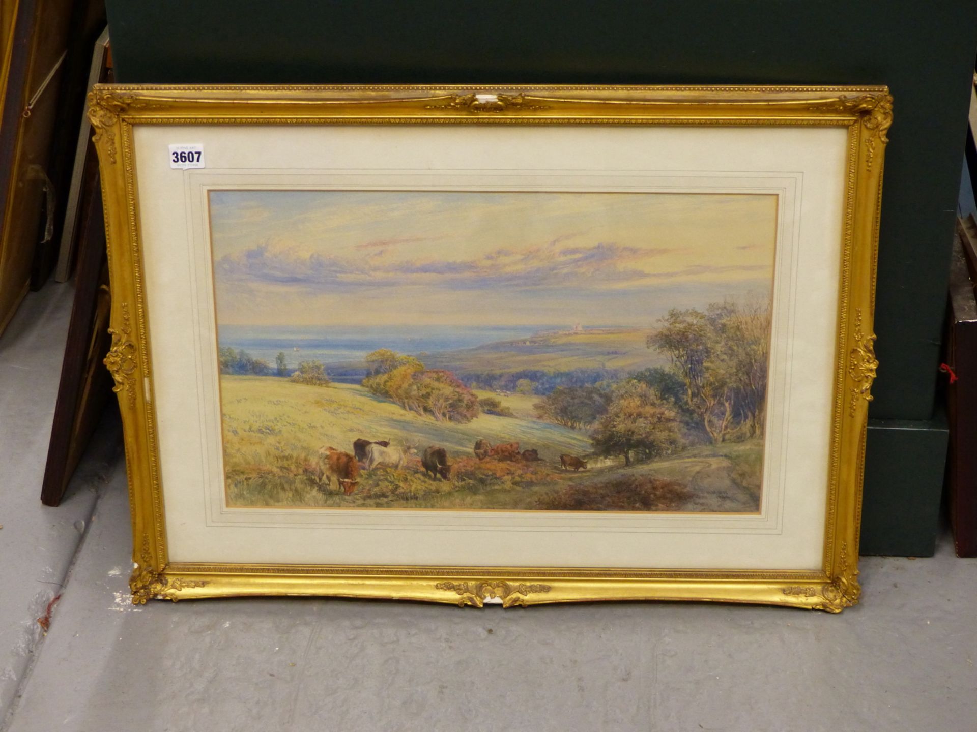 H. MOORE (RA) (1831-1895) COASTAL FIELDS WITH CATTLE, "WHITBY FROM MULGRAVE PARK" SIGNED AND DATED - Image 3 of 9
