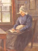 A.C. MEYER A.R.E. (19TH/20TH CENTURY) SUNDAY MORNING., OIL ON BOARD, SIGNED AND INSCRIBED VERSO.