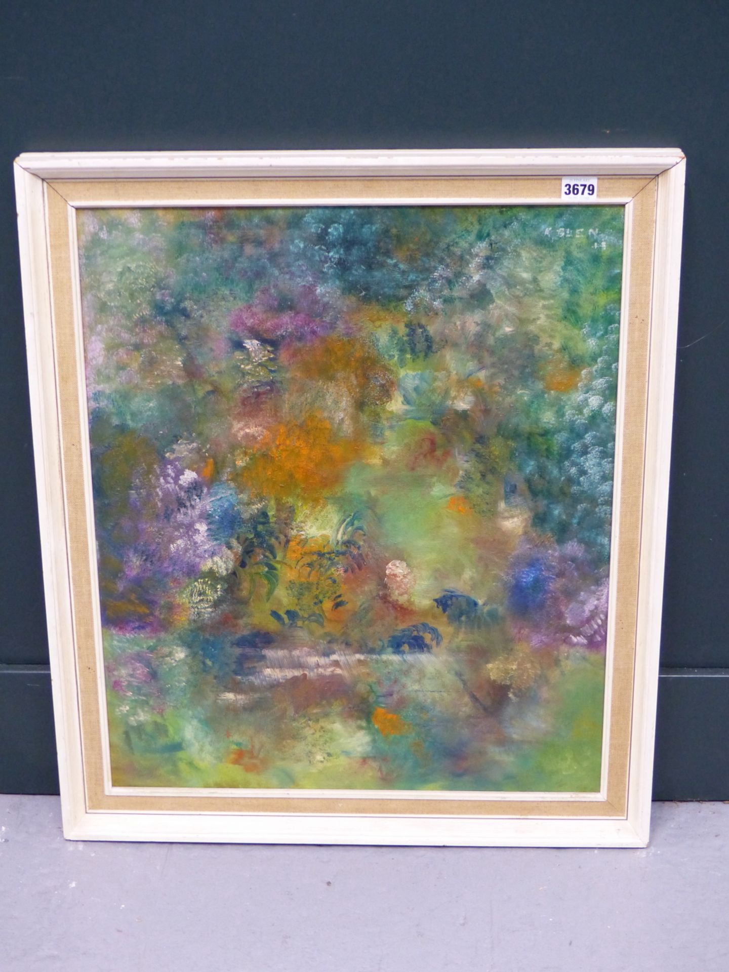 K. GLENISTER. (20TH CENTURY) - HIDDEN WATERS- IMPRESSIONIST, OIL ON BOARD. SIGNED AND DATED '45. U/ - Image 3 of 6