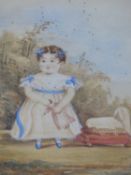 19TH CENTURY ENGLISH SCHOOL, YOUNG GIRL WITH DOLL, PORTRAIT OF MISS SARAH PEAKE ( IDENTIFIED VERSO).