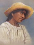 TAYLOR. (20TH CENTURY) A SOUTH AMERICAN GIRL IN HAT, PASTEL ON PAPER. 39 X 45 cm