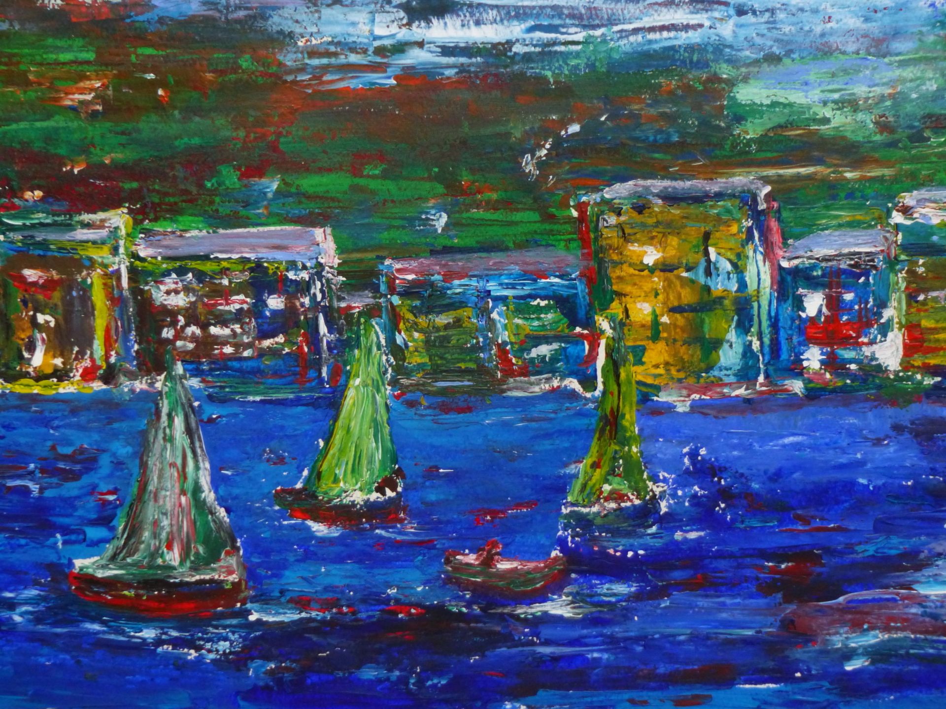 T FOX. (20TH/21ST CENTURY) ARR. BOATING BEFORE A COASTAL TOWN- ACRYLIC, SIGNED AND DATED LOWER RIGHT - Image 3 of 5