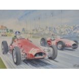 RODNEY DIGGENS (B 1937), ARR. THE 1953 FRENCH GRAND PRIX MIKE HAWTHORN IN A FERRARI LEADING FANGIO