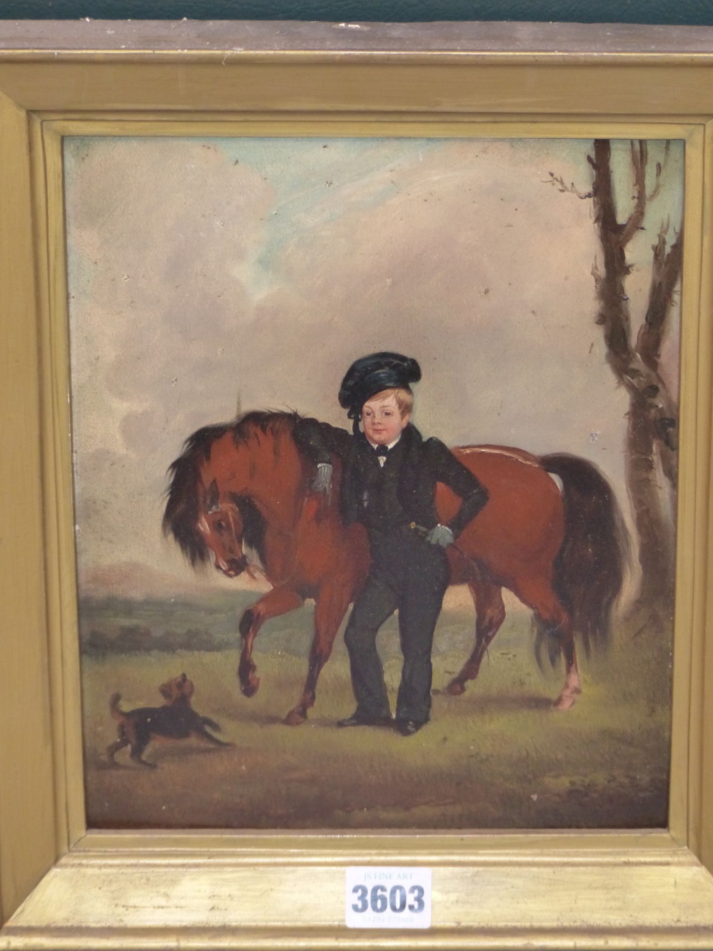 19TH CENTURY ENGLISH SCHOOL, STUDY OF BOY WITH HORSE AND DOG IN LANDSCAPE OIL ON BOARD 21 X 27 cm. - Image 2 of 5