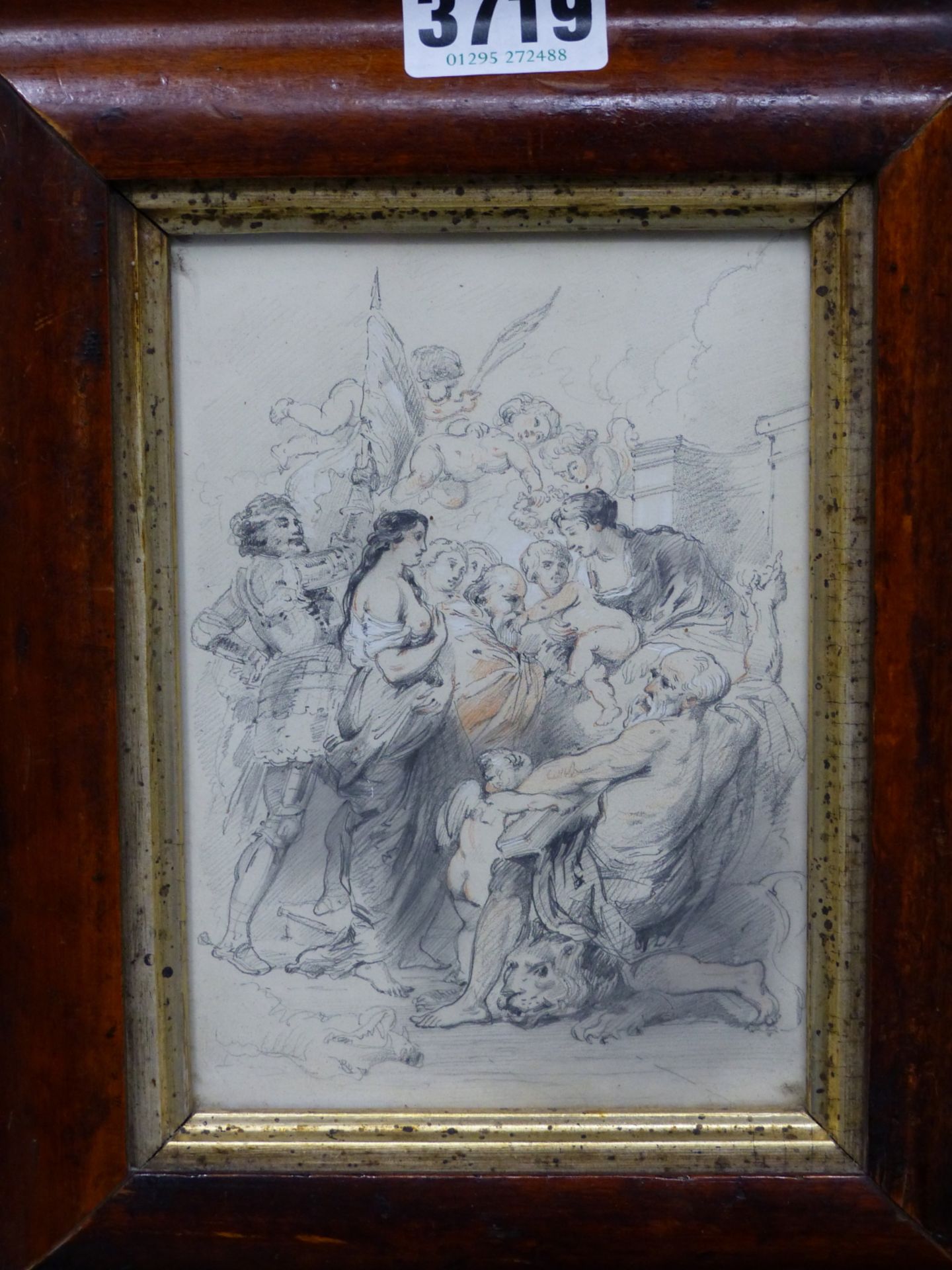 18TH CENTURY SCHOOL. A CLASSICAL FIGURE GROUP STUDY WITH CHERUBS, PENCIL AND RED CHALK. 10 X 14 cm - Image 2 of 6
