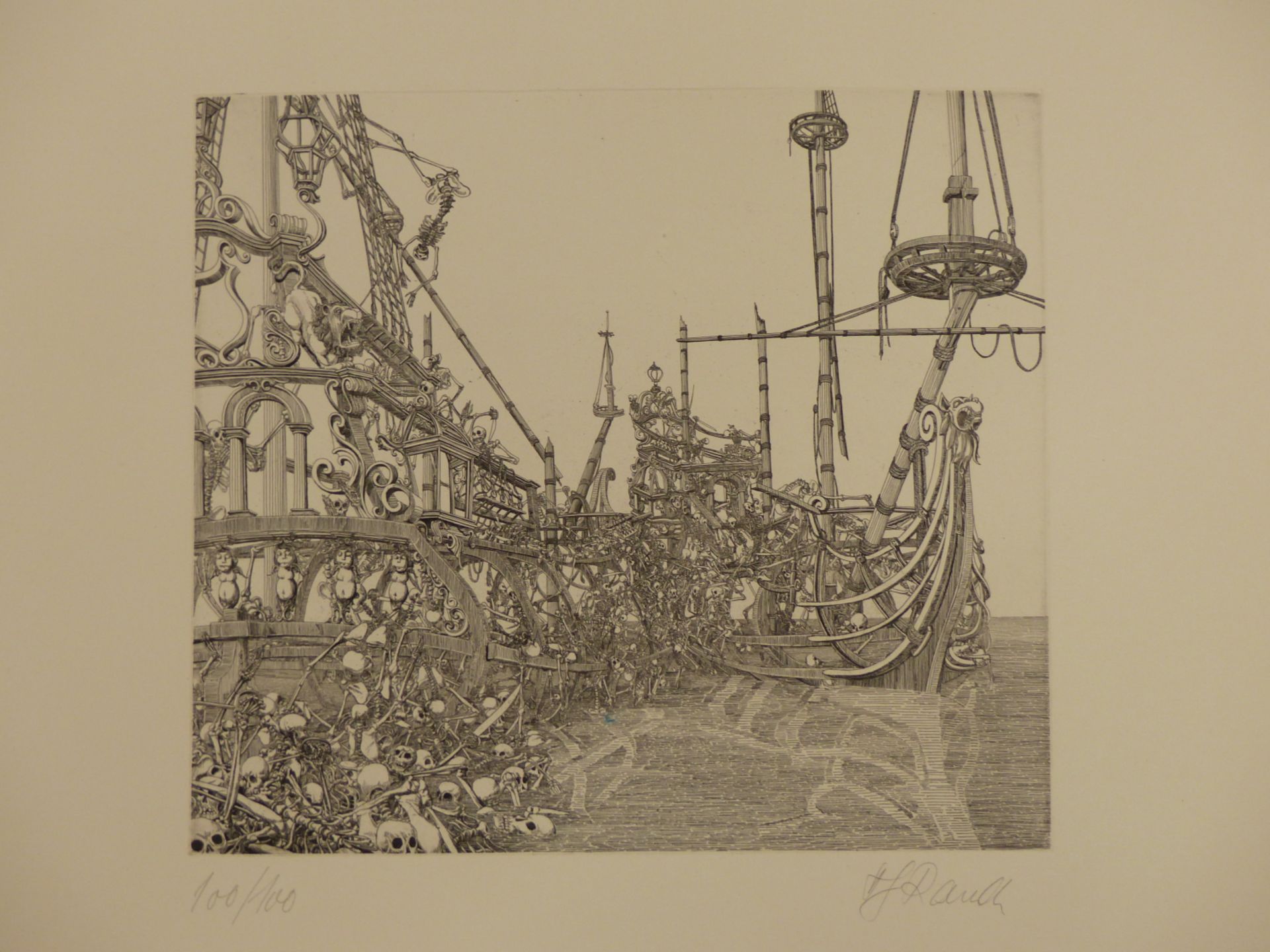 HANS GEORG RAUCH (1939-1993) ARR. SKELETAL SAILING VESSELS, ETCHING. PENCIL SIGNED LIMITED EDITION - Image 2 of 6