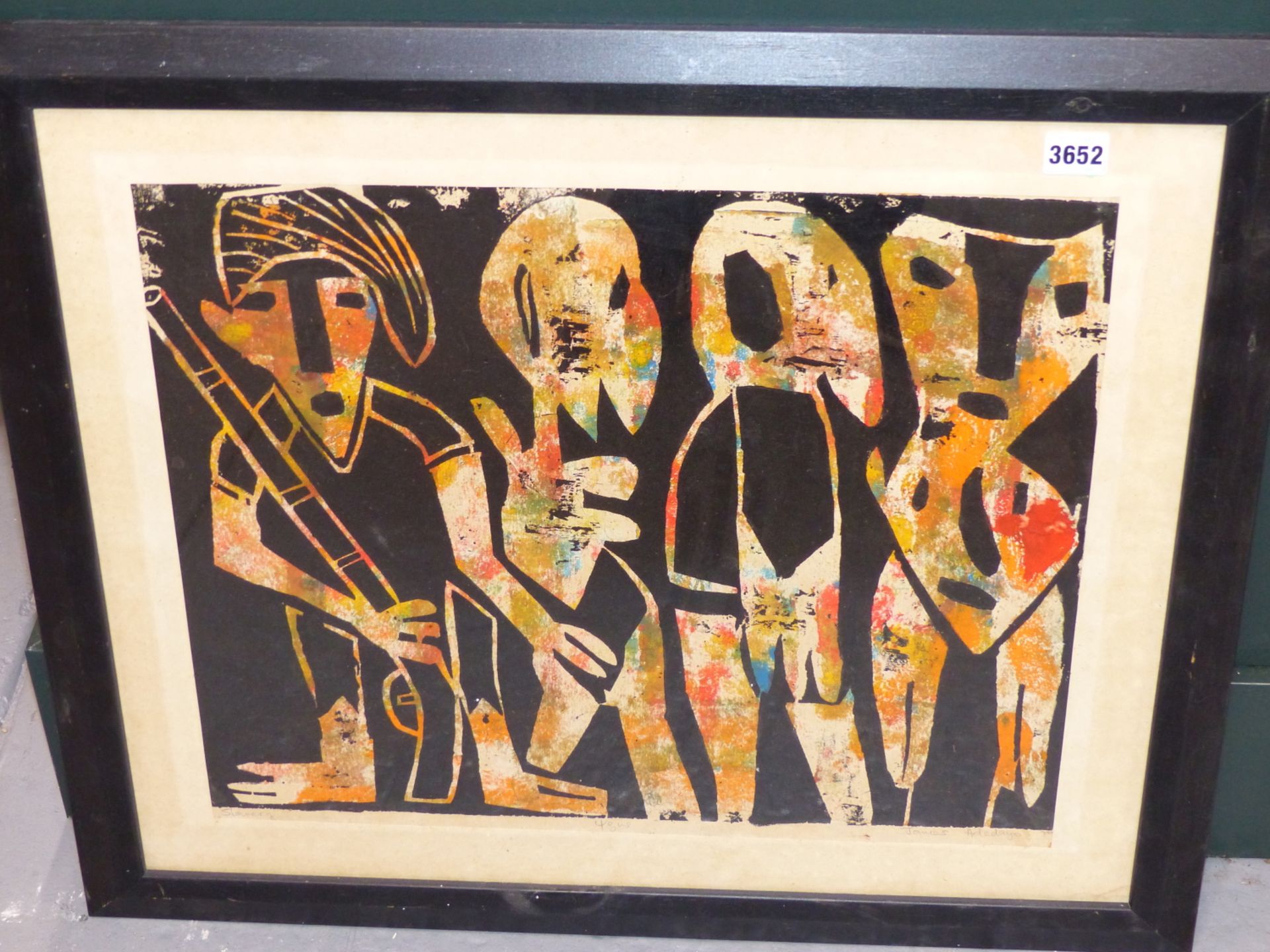 JAMES ADEDAYO (NIGERIAN 20TH CENTURY) ARR. SLAVERY- SCREEN PRINT IN COLOURS ON PAPER, PENCIL SIGNED - Image 2 of 6