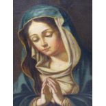 18th C. CONTINENTAL OLD MASTER SCHOOL, AN OVAL PORTRAIT OF THE MADONNA IN PRAYER ON A RECTANGULAR