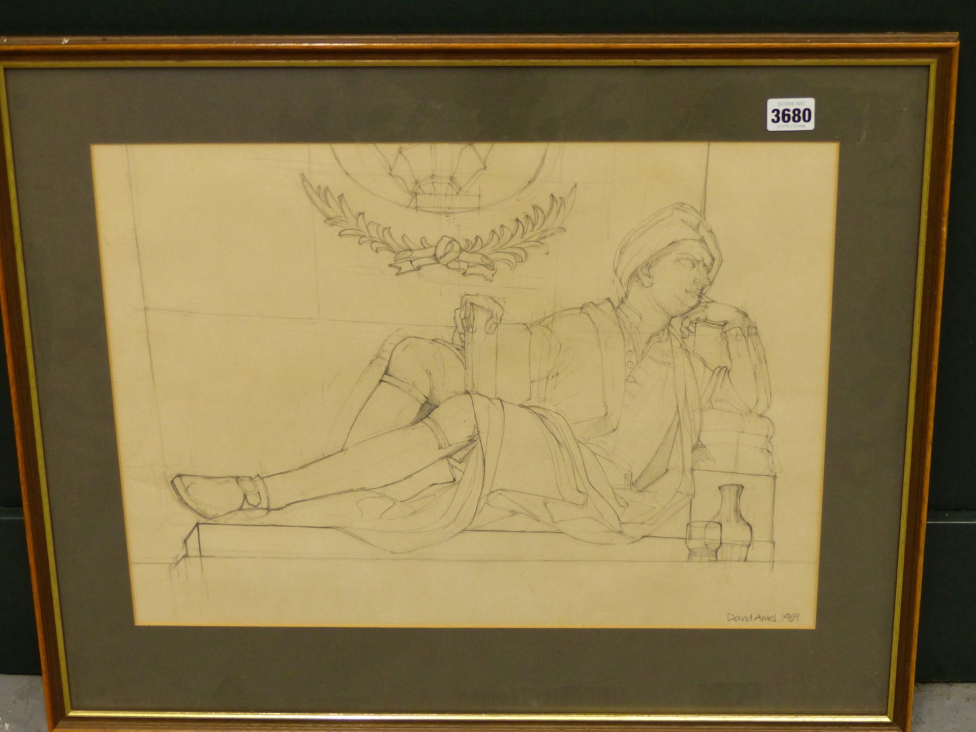 DAVID AMES (20TH CENTURY) ARR. "CONTEMPLATION" PENCIL STUDY ON PAPER, POSSIBLY A PREPATORY DRAWING, - Image 3 of 4