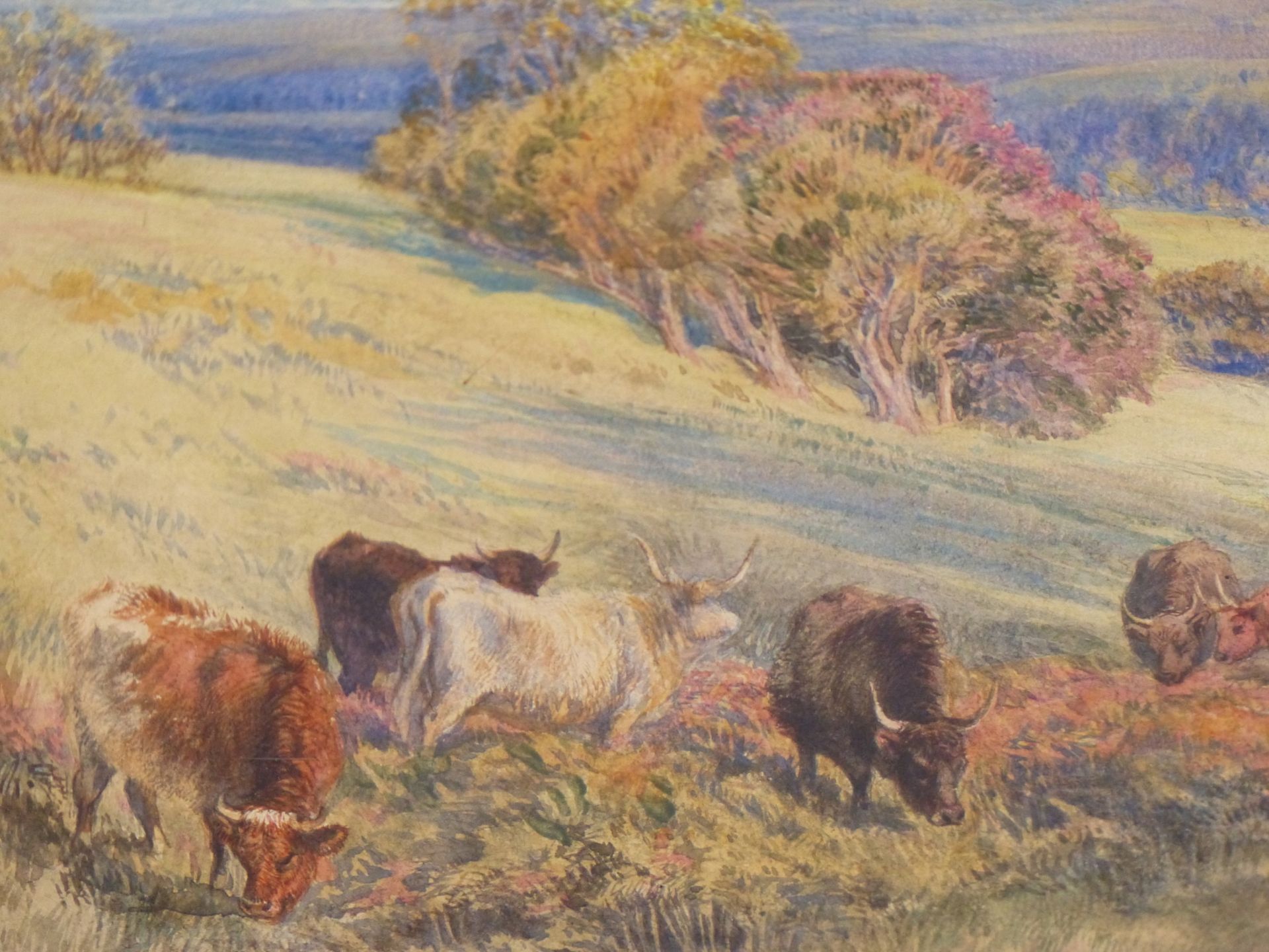 H. MOORE (RA) (1831-1895) COASTAL FIELDS WITH CATTLE, "WHITBY FROM MULGRAVE PARK" SIGNED AND DATED - Image 5 of 9