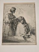 GERALD BROCKHURST (1890-1978) STYLING THE HAIR. ETCHING. SIGNED IN THE PLATE. 16 X 20 cm.