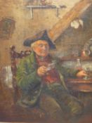 19TH CENTURY DUTCH SCHOOL, AN EVENING RESPITE, A GENTLEMAN WITH HIS PIPE AND WINE GLASS. OIL ON