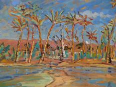 J BISSCHOPF ? (20TH CENTURY) ARR. AU BORD DE L'ATLANTIQUE, TAROUDANT. OIL ON BOARD, SIGNED LOWER