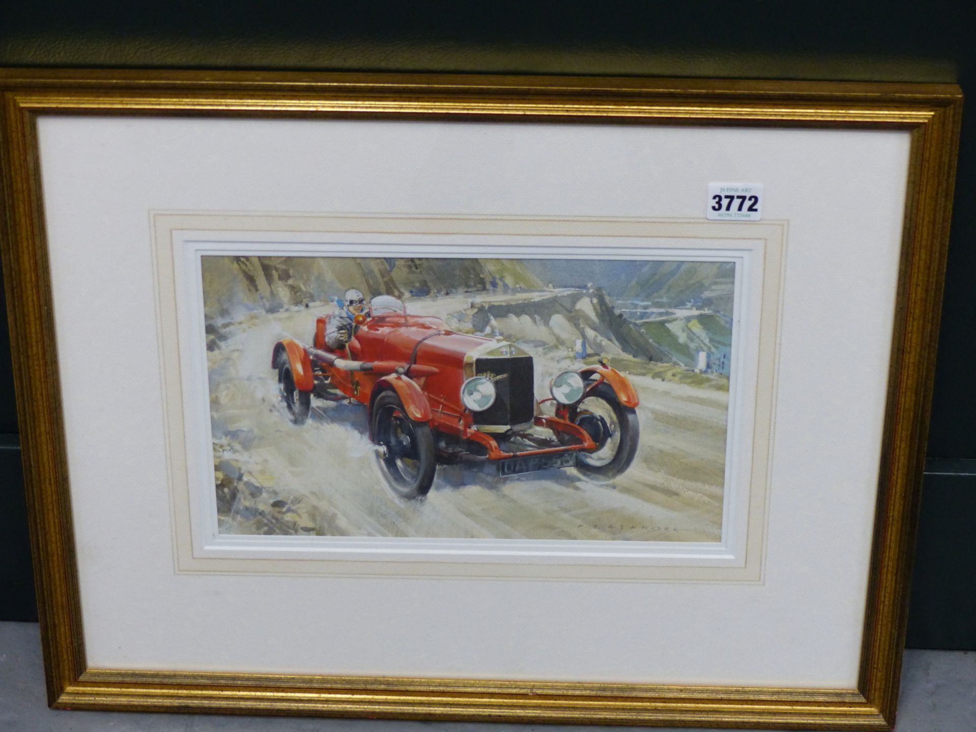 PETER J ASHMORE (B 1923), ARR. A 1930S ALFA ROMEO RACING ON A MOUNTAIN PASS, WATERCOLOUR, SIGNED. - Image 3 of 6