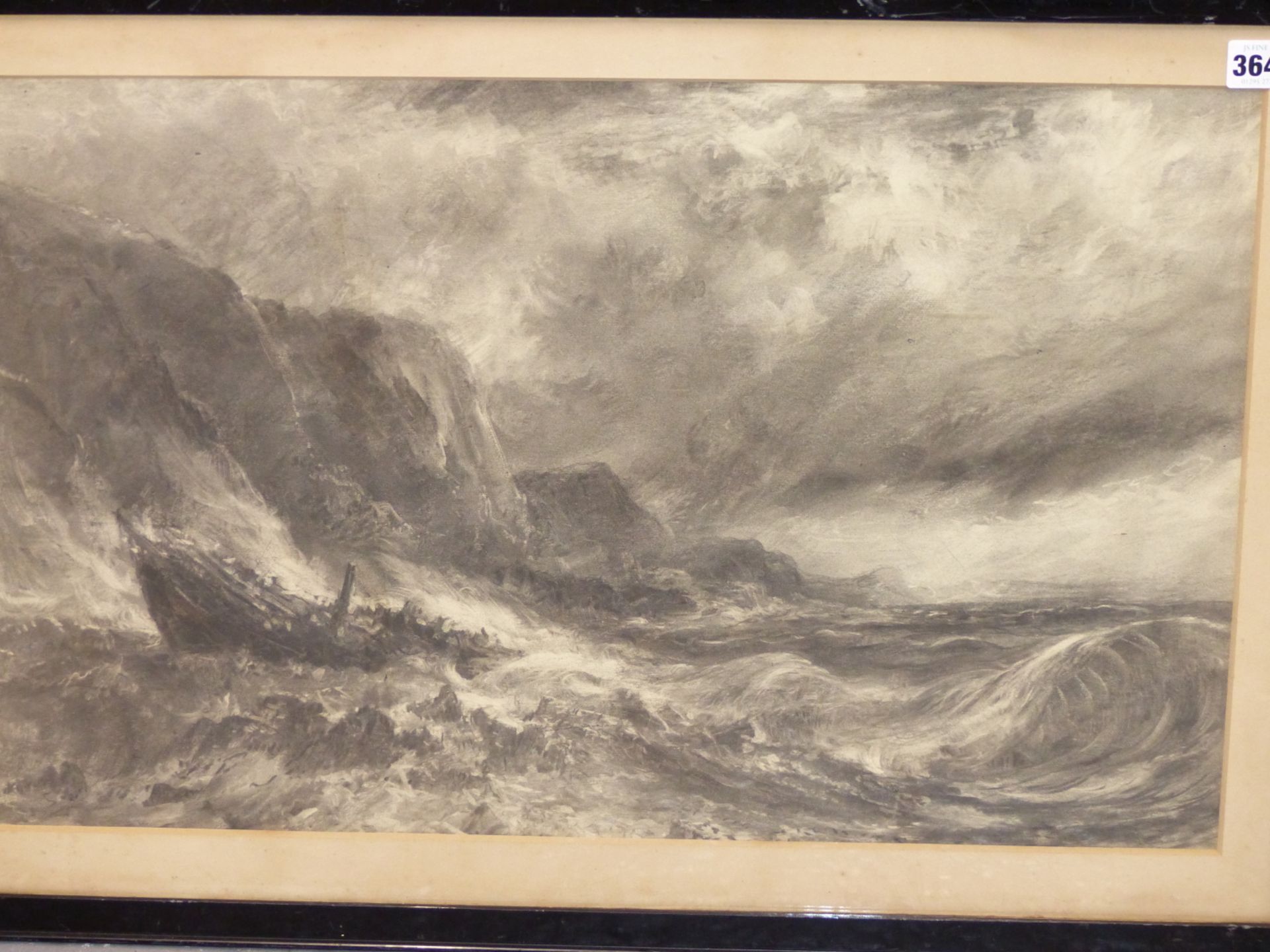 19TH CENTURY SCHOOL. COASTAL SHIP WRECK IN HIGH SEAS, CHARCOAL ON PAPER. 60 X 38 cm. - Image 2 of 5