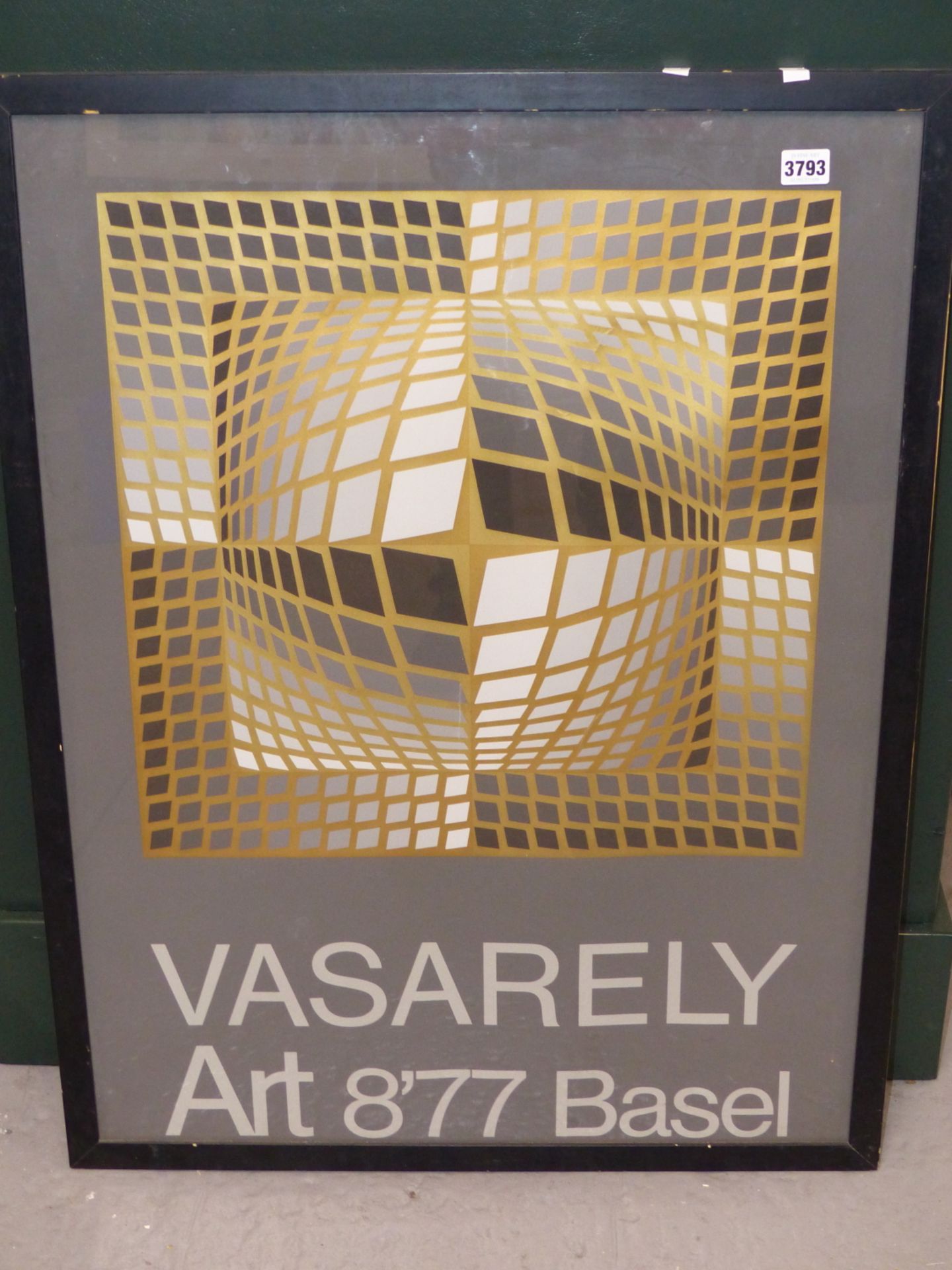 AFTER VICTOR VASARELY. UNTITLED COLOUR PRINT. 64 X 93cm TOGETHER WITH A 1977 EXHIBITION POSTER FOR - Image 2 of 6